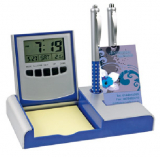 Настольный складной прибор с часами, датой, термометром, подставками под ручки, визитки и бумажный б