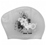 Шапочка для плавания силикон SPRINTER SWIM TEAM 40105 для длинных волос цветы серебро 