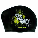 Шапочка для плавания SPRINTER SWIM TEAM 40105 для длинных волос цветы черный 