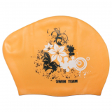 Шапочка для плавания силикон SPRINTER SWIM TEAM 40105 для длинных волос цветы оранжевый 