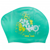 Шапочка для плавания SPRINTER SWIM TEAM 40105 для длинных волос цветы зеленый 